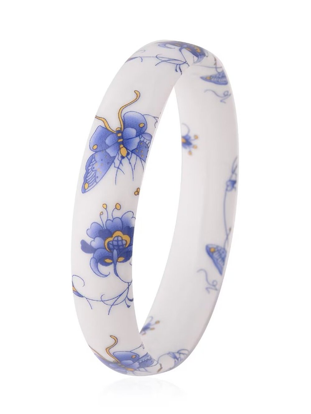 Blue Ceramic Butterfly Pattern Bangle Bracelet (8.50 In) - NEW